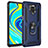 Silicone Matte Finish and Plastic Back Cover Case with Magnetic Finger Ring Stand MQ3 for Xiaomi Redmi Note 9S Blue
