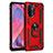 Silicone Matte Finish and Plastic Back Cover Case with Magnetic Finger Ring Stand MQ4 for OnePlus Nord N200 5G Red