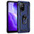 Silicone Matte Finish and Plastic Back Cover Case with Magnetic Finger Ring Stand MQ4 for Oppo F19 Pro+ Plus 5G Blue