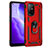 Silicone Matte Finish and Plastic Back Cover Case with Magnetic Finger Ring Stand MQ4 for Oppo F19 Pro+ Plus 5G Red