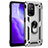 Silicone Matte Finish and Plastic Back Cover Case with Magnetic Finger Ring Stand MQ4 for Oppo F19 Pro+ Plus 5G Silver