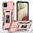 Silicone Matte Finish and Plastic Back Cover Case with Magnetic Finger Ring Stand MQ4 for Samsung Galaxy A12 Rose Gold