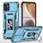 Silicone Matte Finish and Plastic Back Cover Case with Magnetic Finger Ring Stand MQ6 for Motorola Moto G32 Blue