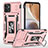 Silicone Matte Finish and Plastic Back Cover Case with Magnetic Finger Ring Stand MQ6 for Motorola Moto G32 Rose Gold