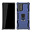 Silicone Matte Finish and Plastic Back Cover Case with Magnetic Finger Ring Stand N03 for Samsung Galaxy Note 20 5G Blue