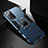 Silicone Matte Finish and Plastic Back Cover Case with Magnetic Finger Ring Stand N06 for Samsung Galaxy Note 20 5G Blue