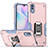 Silicone Matte Finish and Plastic Back Cover Case with Magnetic Finger Ring Stand QW1 for Xiaomi Redmi 9A Pink