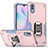 Silicone Matte Finish and Plastic Back Cover Case with Magnetic Finger Ring Stand QW1 for Xiaomi Redmi 9i Pink