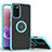 Silicone Matte Finish and Plastic Back Cover Case with Magnetic Finger Ring Stand QW2 for Samsung Galaxy A03s Cyan
