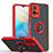 Silicone Matte Finish and Plastic Back Cover Case with Magnetic Finger Ring Stand QW2 for Vivo T1 5G India Red