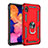 Silicone Matte Finish and Plastic Back Cover Case with Magnetic Finger Ring Stand QW3 for Samsung Galaxy A10 Red