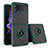 Silicone Matte Finish and Plastic Back Cover Case with Magnetic Finger Ring Stand QW3 for Samsung Galaxy Z Flip4 5G