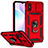 Silicone Matte Finish and Plastic Back Cover Case with Magnetic Finger Ring Stand QW3 for Xiaomi Redmi 9A Red