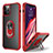 Silicone Matte Finish and Plastic Back Cover Case with Magnetic Finger Ring Stand R01 for Apple iPhone 12 Pro Red