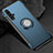 Silicone Matte Finish and Plastic Back Cover Case with Magnetic Finger Ring Stand R01 for Huawei Honor 20 Blue