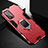 Silicone Matte Finish and Plastic Back Cover Case with Magnetic Finger Ring Stand R01 for Huawei Honor 30 Lite 5G Red