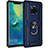 Silicone Matte Finish and Plastic Back Cover Case with Magnetic Finger Ring Stand R01 for Huawei Mate 20 Pro Blue