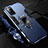 Silicone Matte Finish and Plastic Back Cover Case with Magnetic Finger Ring Stand R01 for Oppo A52 Blue