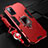 Silicone Matte Finish and Plastic Back Cover Case with Magnetic Finger Ring Stand R01 for Oppo A72 Red