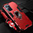 Silicone Matte Finish and Plastic Back Cover Case with Magnetic Finger Ring Stand R01 for Oppo Reno7 5G Red