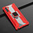 Silicone Matte Finish and Plastic Back Cover Case with Magnetic Finger Ring Stand R01 for Samsung Galaxy Note 10 5G Red