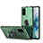 Silicone Matte Finish and Plastic Back Cover Case with Magnetic Finger Ring Stand R01 for Samsung Galaxy S20 Plus 5G Green