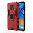 Silicone Matte Finish and Plastic Back Cover Case with Magnetic Finger Ring Stand R01 for Xiaomi Redmi Note 9 Pro Red