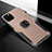 Silicone Matte Finish and Plastic Back Cover Case with Magnetic Finger Ring Stand R02 for Apple iPhone 11 Pro Max Rose Gold