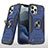 Silicone Matte Finish and Plastic Back Cover Case with Magnetic Finger Ring Stand R02 for Apple iPhone 12 Pro Blue