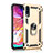 Silicone Matte Finish and Plastic Back Cover Case with Magnetic Finger Ring Stand R02 for Samsung Galaxy A70 Gold