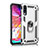 Silicone Matte Finish and Plastic Back Cover Case with Magnetic Finger Ring Stand R02 for Samsung Galaxy A70 Silver