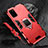 Silicone Matte Finish and Plastic Back Cover Case with Magnetic Finger Ring Stand R02 for Samsung Galaxy S20 Plus 5G Red