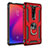 Silicone Matte Finish and Plastic Back Cover Case with Magnetic Finger Ring Stand R02 for Xiaomi Mi 9T Red