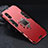 Silicone Matte Finish and Plastic Back Cover Case with Magnetic Finger Ring Stand R03 for Xiaomi Redmi 9A Red