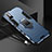 Silicone Matte Finish and Plastic Back Cover Case with Magnetic Finger Ring Stand R03 for Xiaomi Redmi Note 11 SE 5G Blue