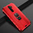 Silicone Matte Finish and Plastic Back Cover Case with Magnetic Finger Ring Stand R05 for Xiaomi Redmi Note 8 Pro Red