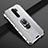 Silicone Matte Finish and Plastic Back Cover Case with Magnetic Finger Ring Stand R05 for Xiaomi Redmi Note 8 Pro Silver