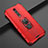 Silicone Matte Finish and Plastic Back Cover Case with Magnetic Finger Ring Stand R07 for Xiaomi Mi 9T Red