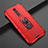 Silicone Matte Finish and Plastic Back Cover Case with Magnetic Finger Ring Stand R07 for Xiaomi Redmi K20 Pro Red