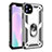 Silicone Matte Finish and Plastic Back Cover Case with Magnetic Finger Ring Stand S01 for Apple iPhone 11 Silver