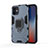 Silicone Matte Finish and Plastic Back Cover Case with Magnetic Finger Ring Stand S01 for Apple iPhone 12