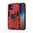 Silicone Matte Finish and Plastic Back Cover Case with Magnetic Finger Ring Stand S01 for Apple iPhone 12 Mini Red