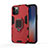 Silicone Matte Finish and Plastic Back Cover Case with Magnetic Finger Ring Stand S01 for Apple iPhone 12 Pro Max Red