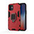 Silicone Matte Finish and Plastic Back Cover Case with Magnetic Finger Ring Stand S01 for Apple iPhone 12 Red