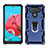 Silicone Matte Finish and Plastic Back Cover Case with Magnetic Finger Ring Stand S01 for LG K51 Blue