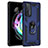 Silicone Matte Finish and Plastic Back Cover Case with Magnetic Finger Ring Stand S01 for Motorola Moto Edge 20 5G Blue