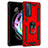 Silicone Matte Finish and Plastic Back Cover Case with Magnetic Finger Ring Stand S01 for Motorola Moto Edge 20 5G Red