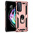 Silicone Matte Finish and Plastic Back Cover Case with Magnetic Finger Ring Stand S01 for Motorola Moto Edge 20 5G Rose Gold