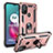 Silicone Matte Finish and Plastic Back Cover Case with Magnetic Finger Ring Stand S01 for Motorola Moto G20 Rose Gold