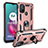 Silicone Matte Finish and Plastic Back Cover Case with Magnetic Finger Ring Stand S01 for Motorola Moto G30 Rose Gold